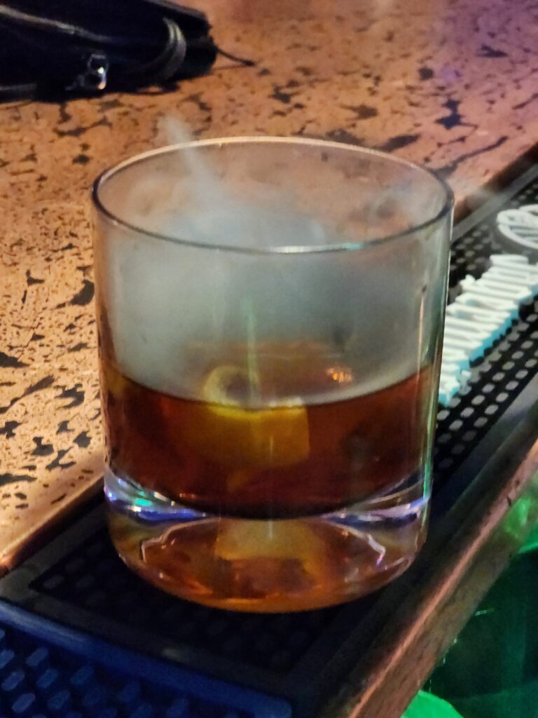 Smoked Old Fashioned with a blend of Blade & Bow and Bib & Tucker Bourbons